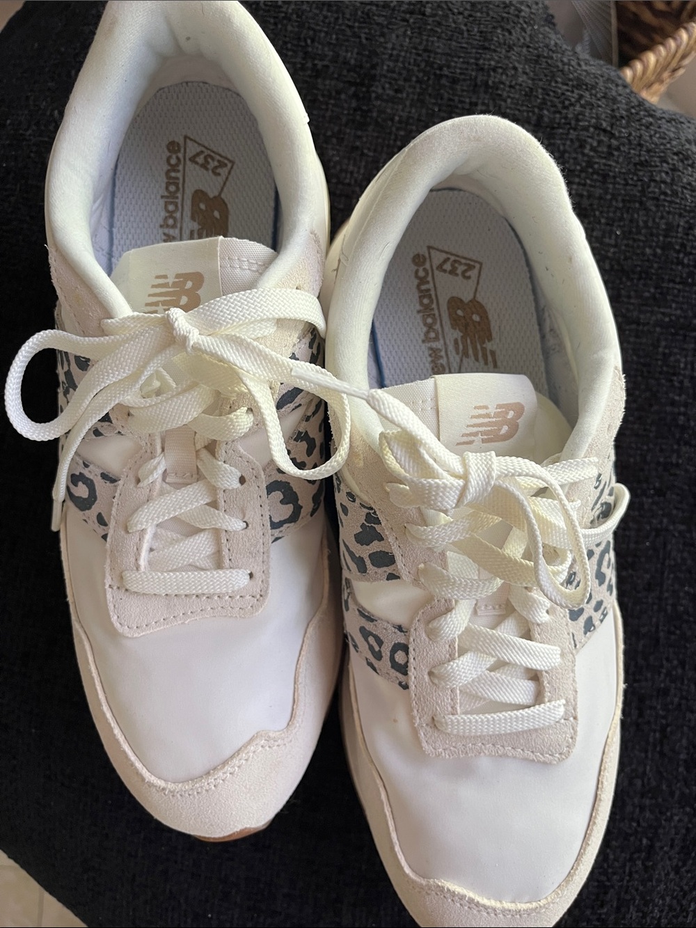 New Balance White Sneakers with Gray Leopard Detail